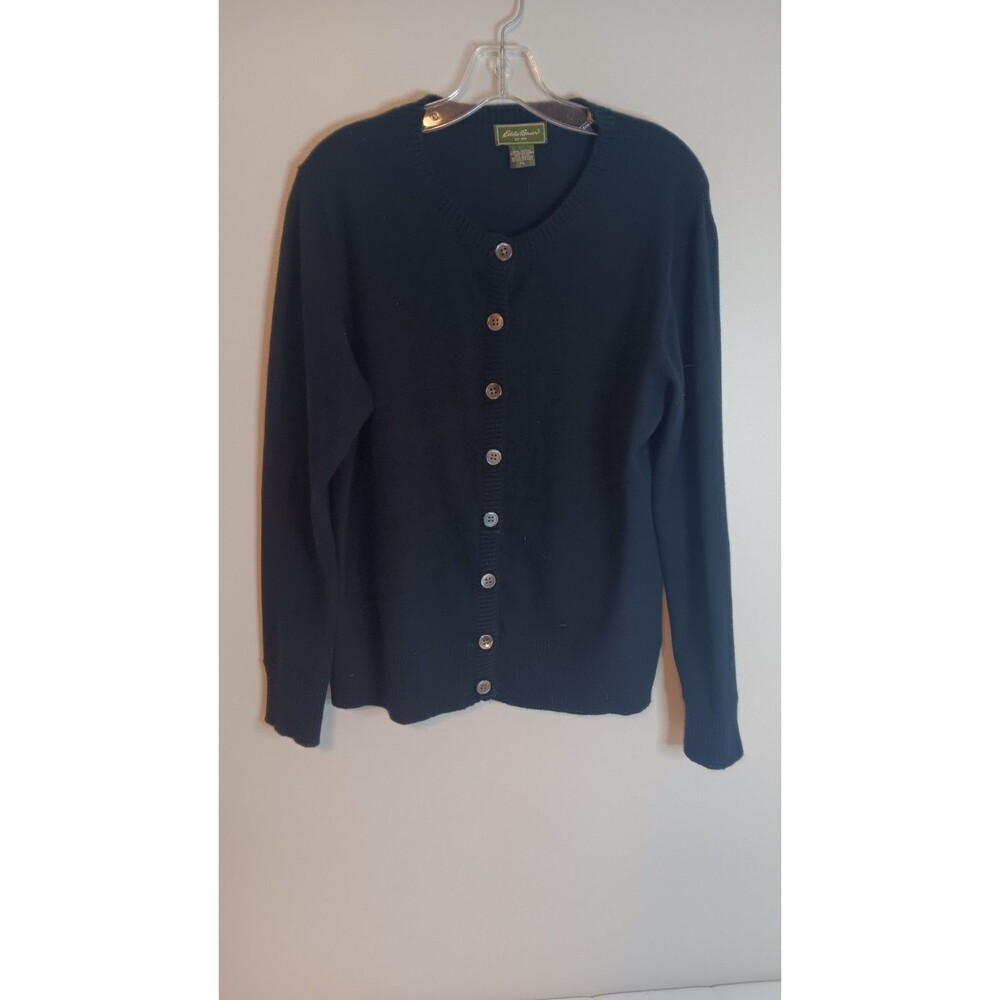 Eddie Bauer Angora Blend Cardigan Sweater Black Button Up Sz XL Classic